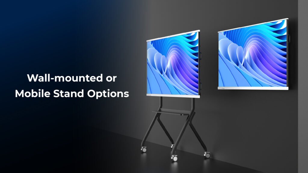 Wall-mounted (VESA 400×400) or mobile stand options
